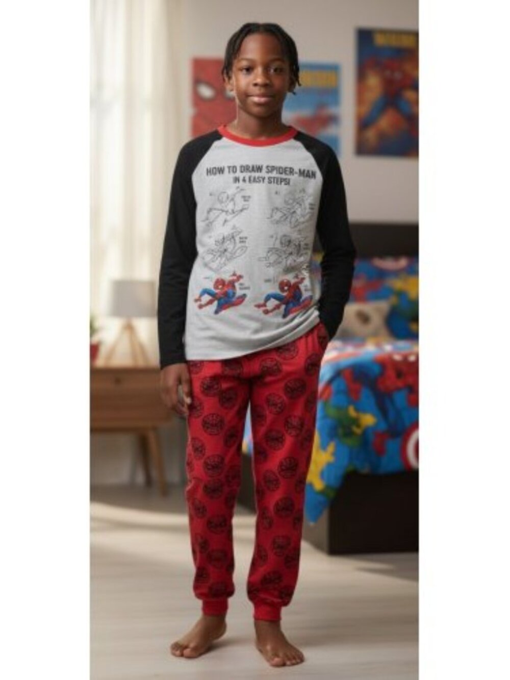 MARVEL How To Draw SPIDERMAN Fleece Thermal Pajamas Boys M Size 8